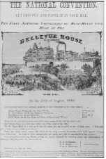 A very aged flyer showing Bellevue House. Text is hard to read except for the words Bellevue House and a building.